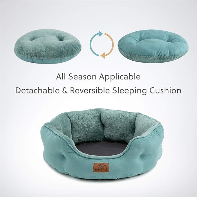 Bedsure Dog Beds for Small Dogs - Round Cat Beds for Indoor Cats, Washable Pet Bed for Puppy and Kitten with Slip-Resistant Bottom, 20 Inches, Washed Blue