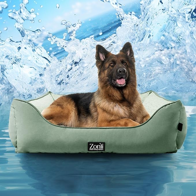 ZonLi Cooling Dog Bed, Dog Beds for Extra Large Dogs, Dog Cooling Bed with Bolsters Waterproof, for Dogs Up to 50 lbs, Pet Bed with Washable Cover, Non-Slip Bottom, without Gel, Mint Green