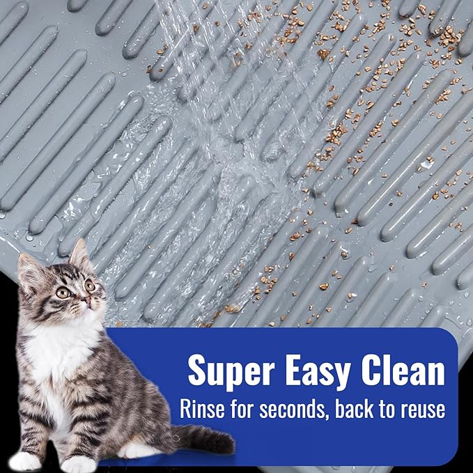 Rubber Cat Litter Mat: Waterproof Kitty Litter Trapping Mat - Easy Clean Cat Litter Catcher Mat (24" x 15")