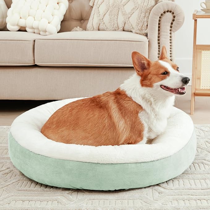 Love's cabin Round Donut Cat and Dog Cushion Bed, 25in Pet Bed for Small or Medium Dogs, Anti-Slip & Water-Resistant Bottom, Soft Durable Fabric Pet Beds, Washable Calming Cat & Dog Bed Teal
