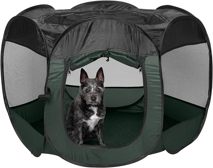 Furhaven Pop Up Playpen Pet Tent Playground - Hunter Green, Small