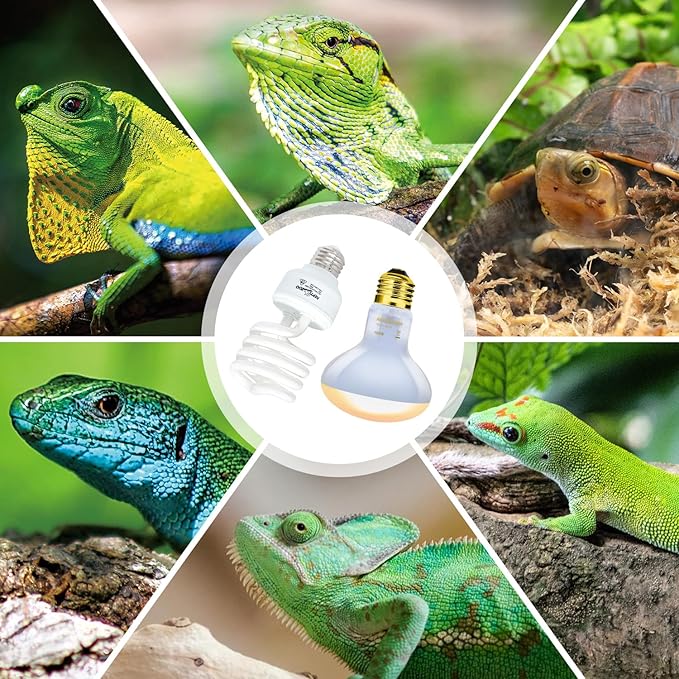 REPTIZOO Dual Reptile Light Fixture Reptile Heat Lamp Combo Pack, 100W UVA Daylight Basking Spot Light Heating Lamp and 26W UVA UVB Reptile Light Energy Saving Spiral Compact Lamp UVB Bulb 5.0