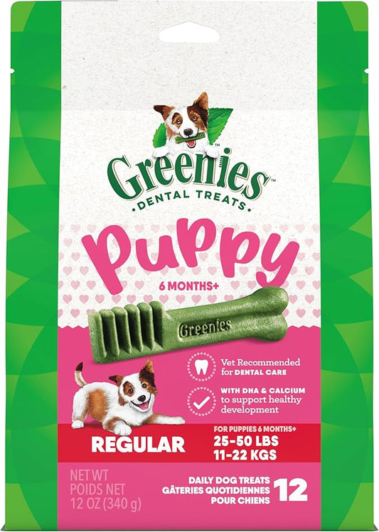 Greenies Puppy Regular Size Natural Dental Dog Treats, 12 oz. Pack (12 Treats)