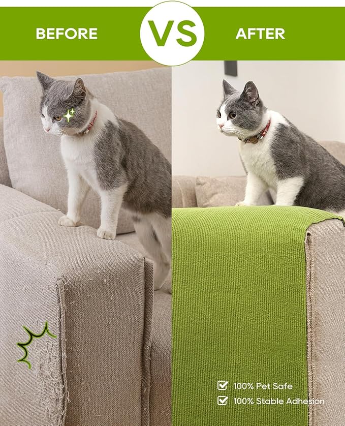 SYANDLVY Cat Scratching Carpet, 78.7"x15.8" Scratch Mat, Trimmable Self-Adhesive Furniture Protector, Pad Replacement for Cat Tree Shelves and Post, DIY Wall & Door Protector, Green