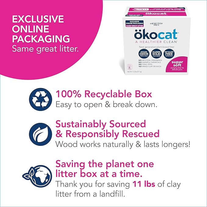 ökocat Super Soft Natural Wood Clumping Litter for delicate paws, Medium (Packaging May Vary)