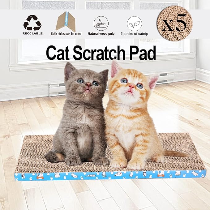 5 Packs in 1 Cat Scratch Pad, Cat Scratcher Cardboard,Reversible,Durable Recyclable Cardboard, Premium Scratch, Suitable for Cats to Rest, Grind Claws and Play (0.8" H(5 Packs))