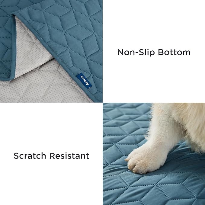 Bedsure 100% Waterproof Bed Cover for Dogs Washable - Non Slip Waterproof Dog Blanket for Bed, Lightweight Furniture Protector Durable for Pet Cat Puppy with Non-slip Bottom, Blue, 68x82IN