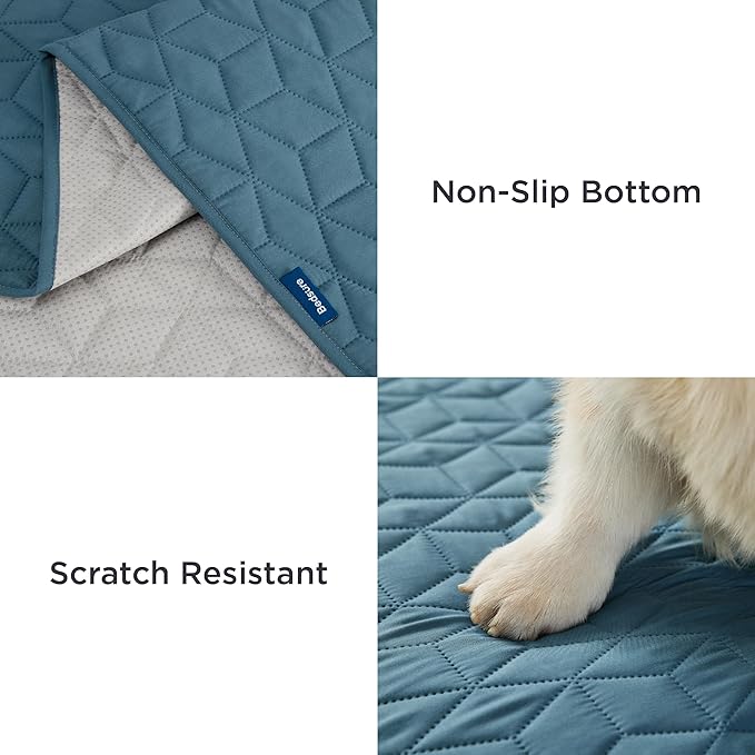 Bedsure 100% Waterproof Bed Cover for Dogs Washable - Non Slip Waterproof Dog Blanket for Bed, Lightweight Furniture Protector Durable for Pet Cat Puppy with Non-slip Bottom, Blue, 82x82IN