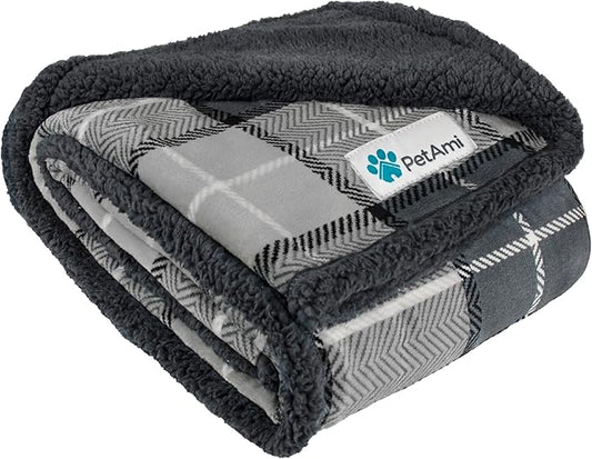 PetAmi Dog Blanket for Bed, XL Pet Blanket Large Dogs, Fleece Furniture Couch Cover Protector Sofa Car Crate Kennel, Soft Sherpa Cat Throw Plush Reversible Washable, Twin 60x80 Plaid Dark Gray