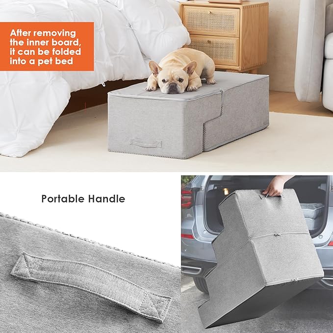 EHEYCIGA Dog Stairs for Bed 20”H, 4-Step Extra Wide Dog Steps for High Bed, Pet Steps for Small Dogs and Cats, Non-Slip Balanced Dog Indoor Ramp, Light Grey