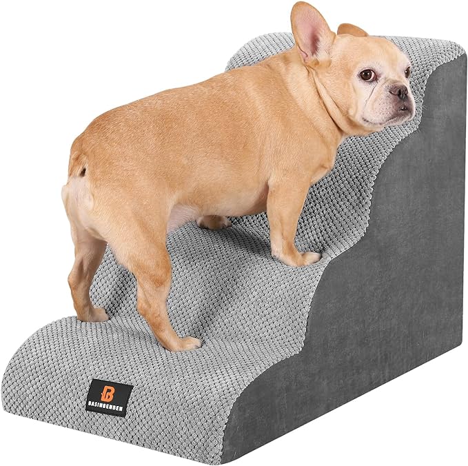 Dog Stairs for Small Dogs, Dog Steps for Bed, 4 Step Dog Stairs for Medium Dogs, Pet Stairs for High Beds and Couch, Pet Steps for Bed, Non-Slip Balanced Stable Bed Stairs for Dog, Grey