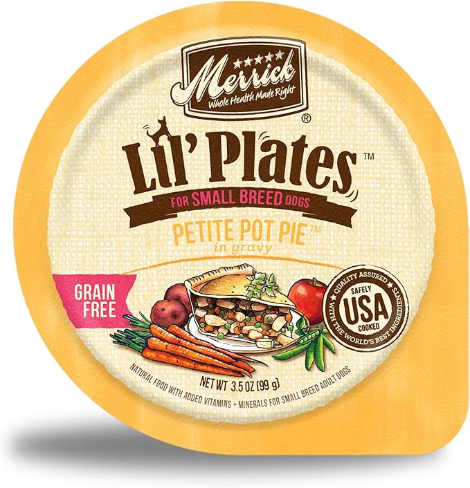 Merrick Lil’ Plates Grain Free And Gluten Free Natural Wet Dog Food For Small Dogs, Soft Petite Pot Pie Recipe - (Pack of 12) 3.5 oz. Tubs