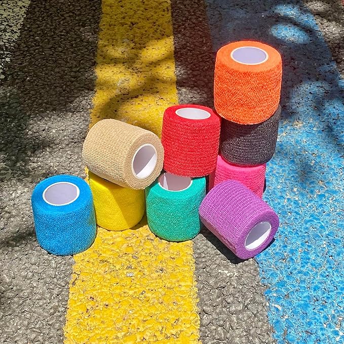 Self Adhesive Bandage Wrap, 9 Pack 2" x 5 Yards, Athletic Tape, Elastic Bandage, Self Stick Wrap for Ankle, Wrist, Finger, Sports (Multi Colors)