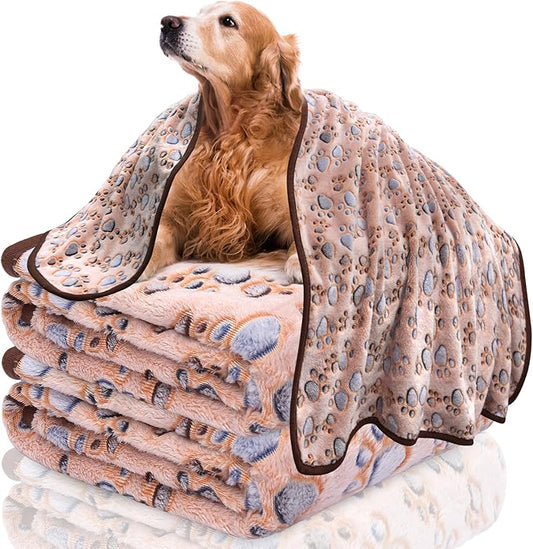 Dog Blankets for Medium Dogs,3 Pack Dog Blankets Washable 41" x 31",Cute Paw Pattern,Soft Fleece Blankets for Pets,Pet Mat Throw Cover for Kennel Crate Bed,Pet Blanket for Dogs (Brown)