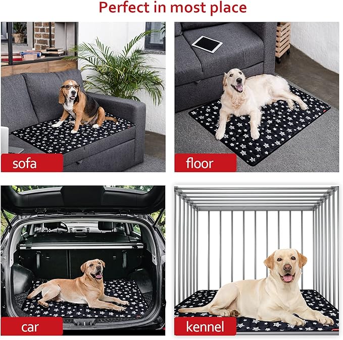 Dog Crate Mat (30" X 19"), Soft Dog Bed Mat with Cute Prints, Personalized Dog Crate Pad, Anti-Slip Bottom, Machine Washable Kennel Pad, Black