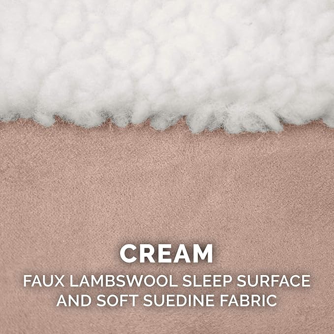 Furhaven 26" Round Orthopedic Dog Bed for Medium/Small Dogs w/ Removable Washable Cover, For Dogs Up to 30 lbs - Sherpa & Suede Snuggery - Cream, 26-inch