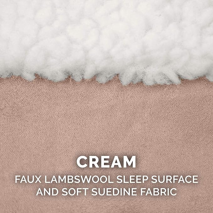 Furhaven 35" Round Memory Foam Dog Bed for Large/Medium Dogs w/ Removable Washable Cover, For Dogs Up to 50 lbs - Sherpa & Suede Snuggery - Cream, 35-inch