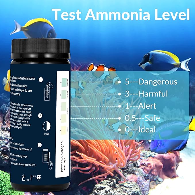 Ammonia Test Kit for Aquarium Freshwater: 100 Counts Aquarium Ammonia Test Strips for Fish Tank Ammonia Tester for Aquarium Pond - Testing for Ammonia