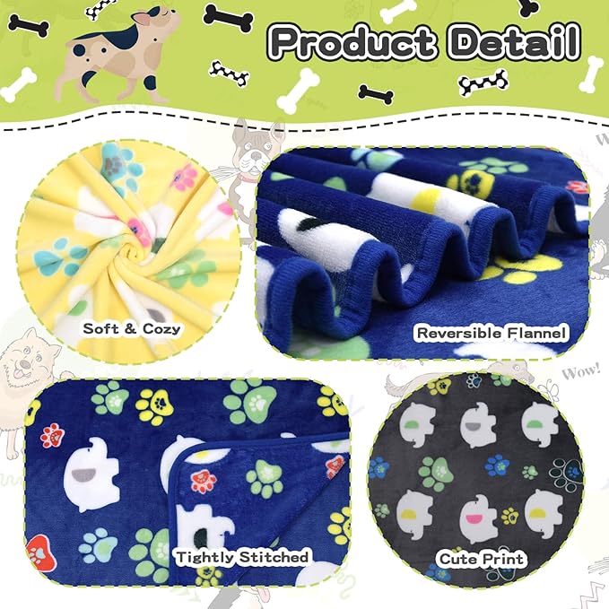 Dog Blankets for Medium Dogs,1 Pack 3 Premium Soft Dog Puppy Blankets, 31x24 inch, with Flannel Cute Elephant Dog Paw, 2024 Small Cat Kitten Blankets Grey/Blue/Yellow.