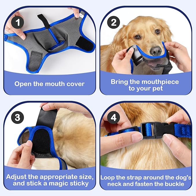 Dog Muzzle, Soft Air Mesh Muzzle for Small Medium Large Dogs Anti Biting Barking Chewing Scavenging, Breathable Adjustable Loop Pets Muzzle with Front Opening Design Allows Panting Drinking (Blue, S)