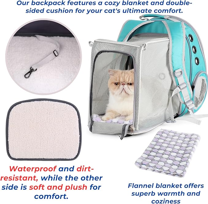 LOLLIMEOW Pet Carrier Backpack, Bubble Backpack Carrier, Cats and Puppies,Airline-Approved, Designed for Travel, Hiking, Walking & Outdoor Use (Dual Expandable-Green)