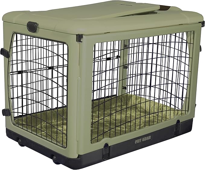 Pet Gear “The Other Door” 4 Door Steel Crate for Dogs/Cats with Garage-Style Door, includes Plush Bed + Travel Bag, No Tools Required, 3 Models, 3 colors