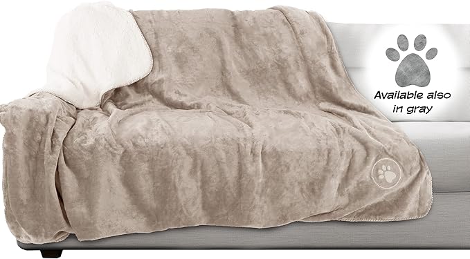 PETMAKER Waterproof Dog Blanket - 60x70-Inch Reversible Sherpa Dog Blanket for Couch, Bed, or Car - Protects from Spills, Stains, or Pet Fur (Tan)