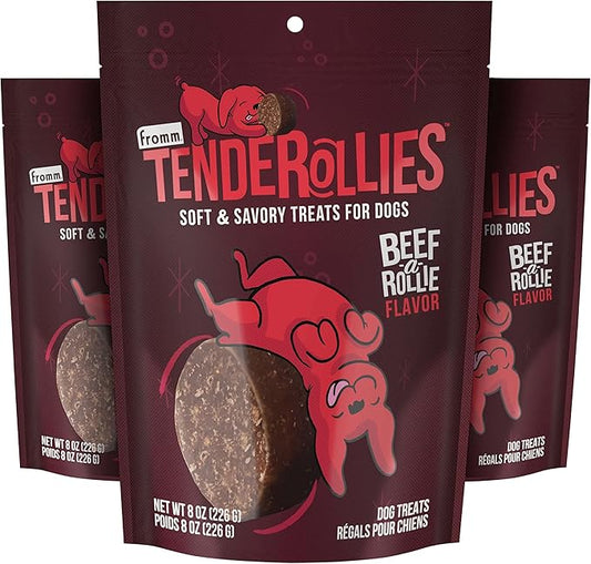 Fromm Tenderollies Beef-a-Rollie Dog Treats - Premium Soft & Savory Dog Treats - Beef Recipe - Pack of (3) 8 oz Bags