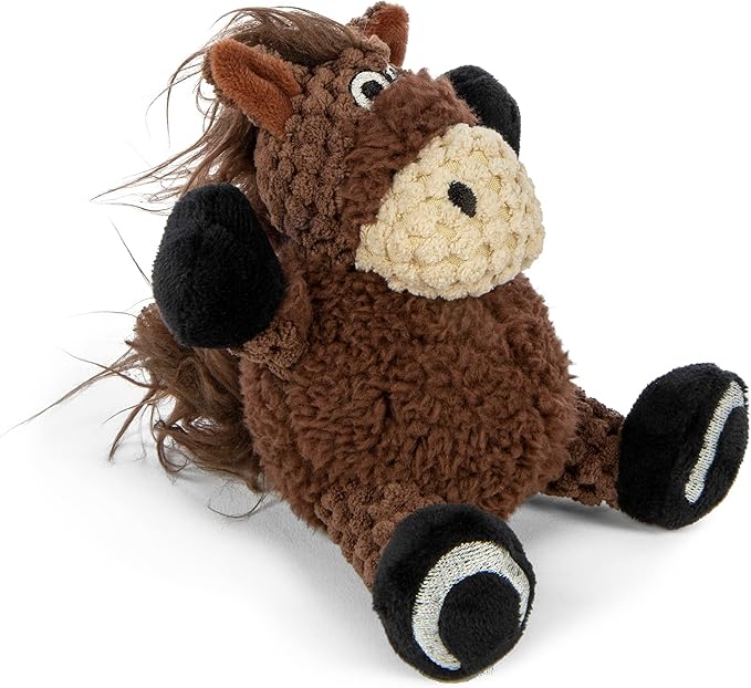 goDog Checkers Just for Me Sitting Horse Squeaky Plush Dog Toy, Chew Guard Technology - Brown, Mini