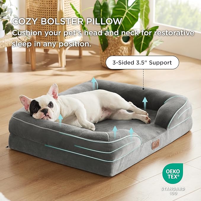 Bedsure Orthopedic Dog Bed for Medium Dogs - Waterproof Dog Sofa Beds Medium, Supportive Foam Pet Couch Bed with Removable Washable Cover, Waterproof Lining and Nonskid Bottom, Grey