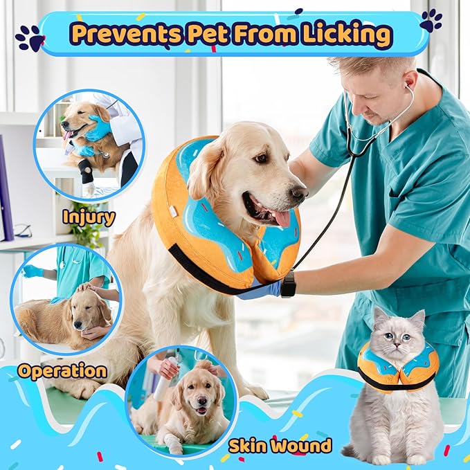 Grand Line Donut Inflatable Collar for Dogs and Cats, Soft Recovery Dog Cone After Surgery, Protective Pet Neck Cone for Small, Medium, Large Dogs, Not Block Vision (Blue, L)