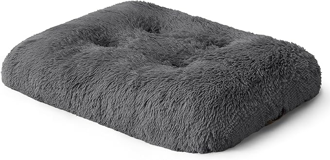 Bedsure Large Dog Bed Washable, Plush Calming Dog Crate Beds for Large Breed, Fulffy Dogs Sleeping Mat, Anti-Slip Pet Kennel Pad, 35" x 23", Dark Grey