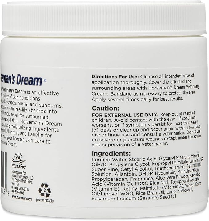 Corona Horseman's Dream Vet Cream Jar Horse Minor Wounds Skin Soothe Conditions, 16 oz