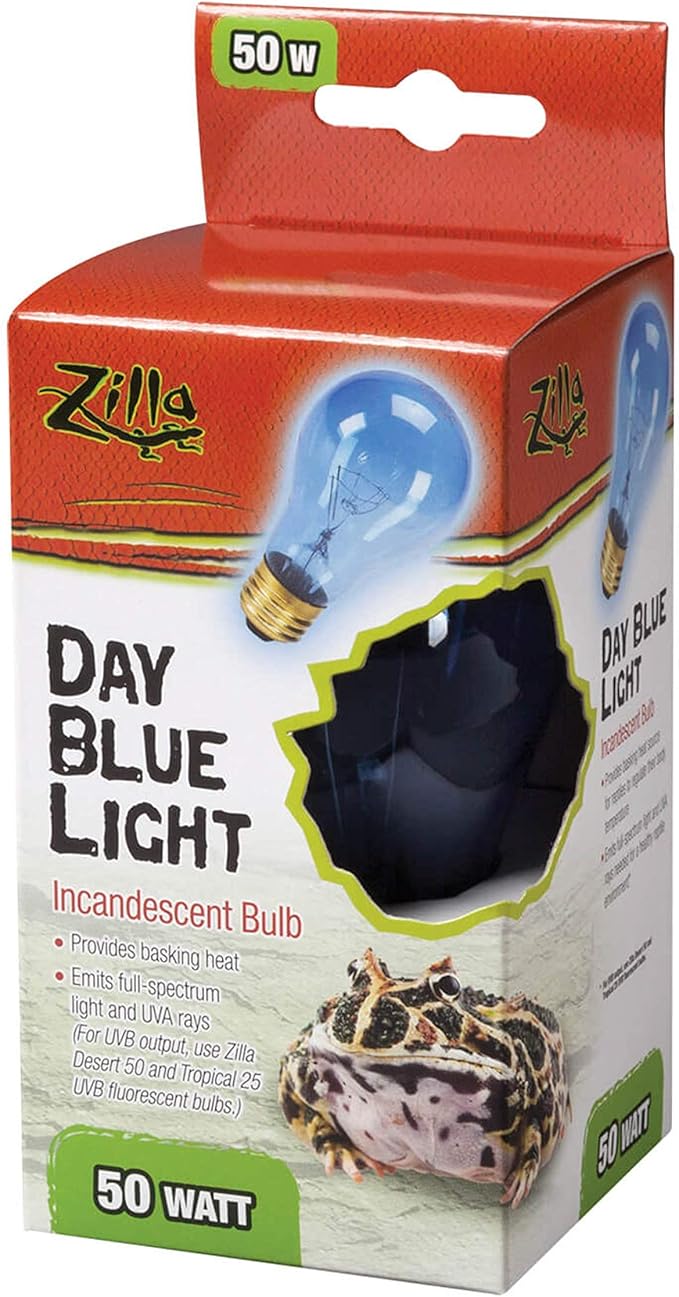 Zilla Reptile Terrarium Incandescent Heat Bulb, Day Blue, 50 Watts