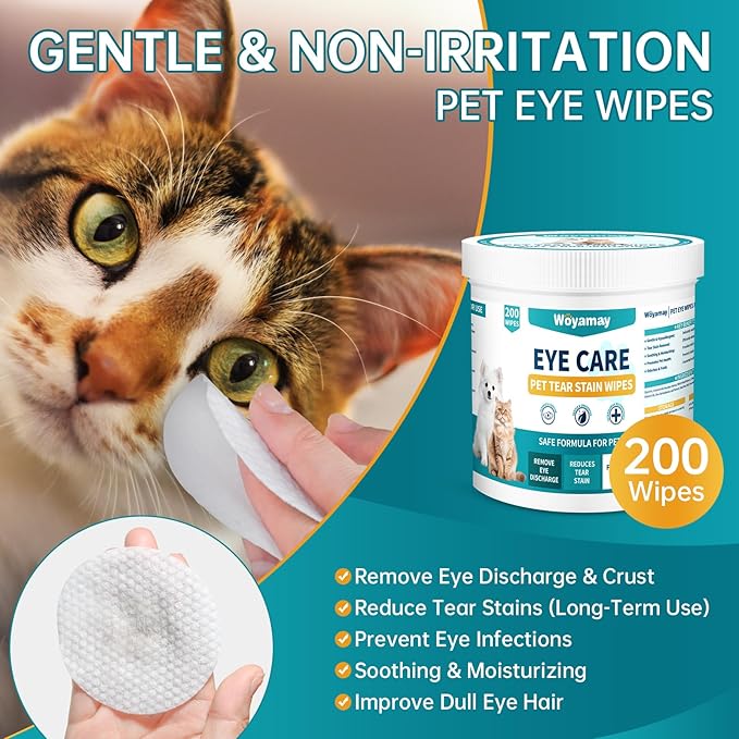 Eye Wipes for Dogs & Cats - 200 Count Cat Dog Eye Wipes Tear Stain Remover, Presoaked & Textured Eye & Face Wipes, Extra Large Eye Wipes Gently Remove Eye Debris, Discharge, Mucus Secretions