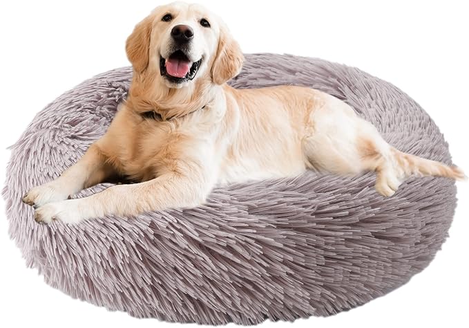 Aurako Cat Bed Dog Bed Round Cushion Pet Bed Mat Ultra Soft Plush Donut Sofa Comfortable Pillow Machine Washable Pet Cuddle Beds for Kitten Small Medium Large Dogs Cats 28" Taupe