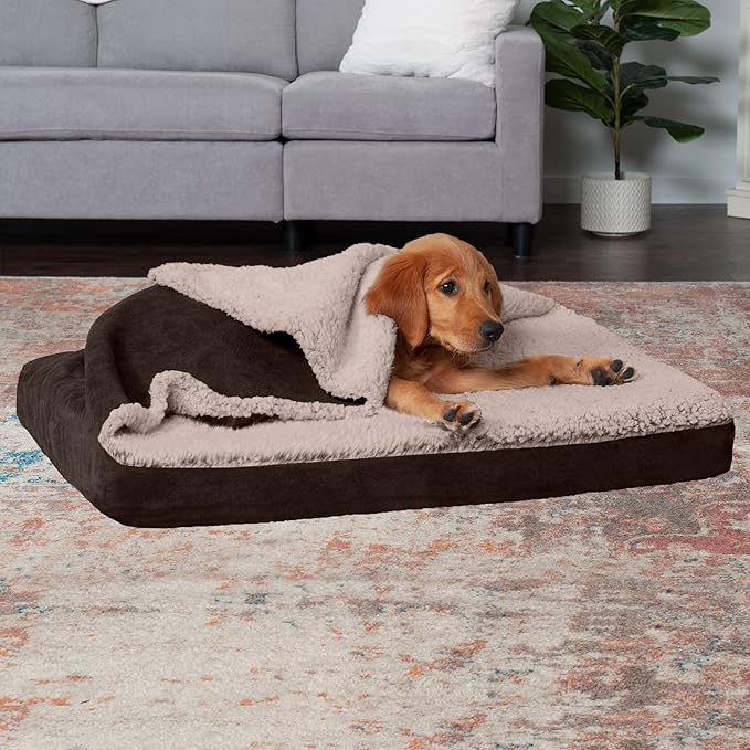 Furhaven Cooling Gel Dog Bed for Medium/Small Dogs w/ Removable Washable Cover, For Dogs Up to 35 lbs - Berber & Suede Blanket Top Mattress - Espresso, Medium