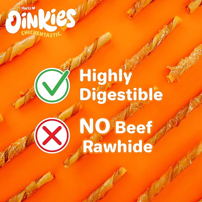 Oinkies Chickentastic Hearty Twists Dog Treats with Real Chicken Breast, Sweet Potato, and Smoked Pork, Long-Lasting Yet Highly Digestible, 120 CT