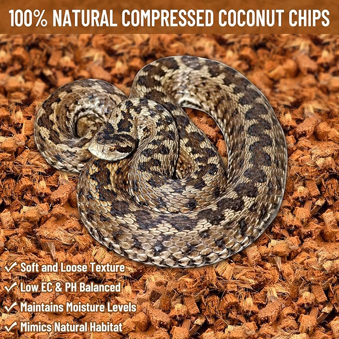 10LB Coconut Chip Substrate for Reptiles, 72 Quart Coconut Fiber Substrate Coco Chips Substrate Coconut Husk Bedding for Snakes, Tortoises, Ball Python, Bearded Dragon, Geckos, Lizards, Frogs