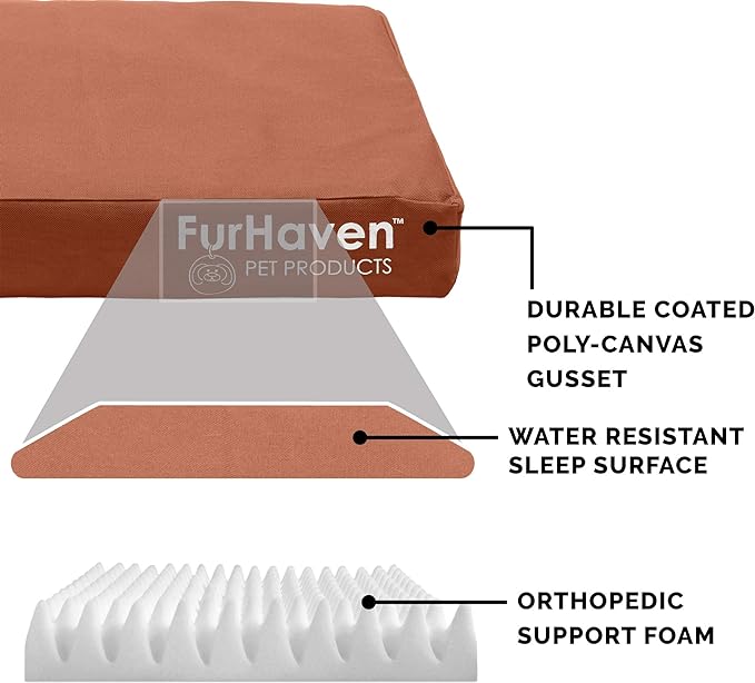 Furhaven Water-Resistant Orthopedic Dog Bed for Large/Medium Dogs w/ Removable Washable Cover, For Dogs Up to 55 lbs - Indoor/Outdoor Logo Print Oxford Polycanvas Mattress - Chestnut, Large