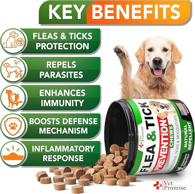 (2 Pack) Flea and Tick Prevention for Dogs Chewables - All Natural Dog Flea & Tick Control - Flea and Tick Chews for Dogs - Oral Flea Pills for Dogs Supplement - Made in USA - 240 Chews