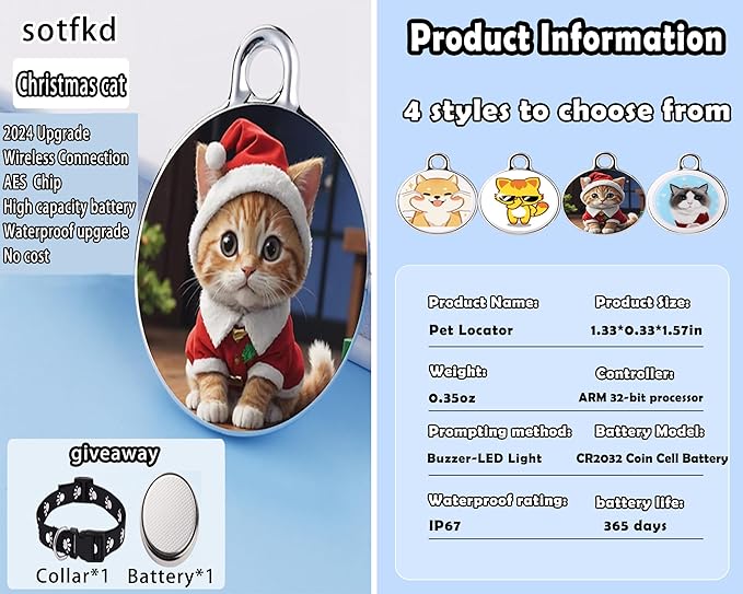 Cat Tracker-Pet Tracker-Cat Tracker Collar | No Charging Required | No Monthly Fee | Waterproof | Works with Any Collar (Android and iOS Universal)