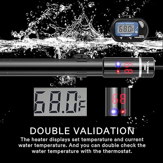 VIVOSUN Submersible Aquarium Heater with Thermometer Combination, 50W Titanium Fish Tank Heaters with Intelligent LED Temperature Display and External Temperature Controller