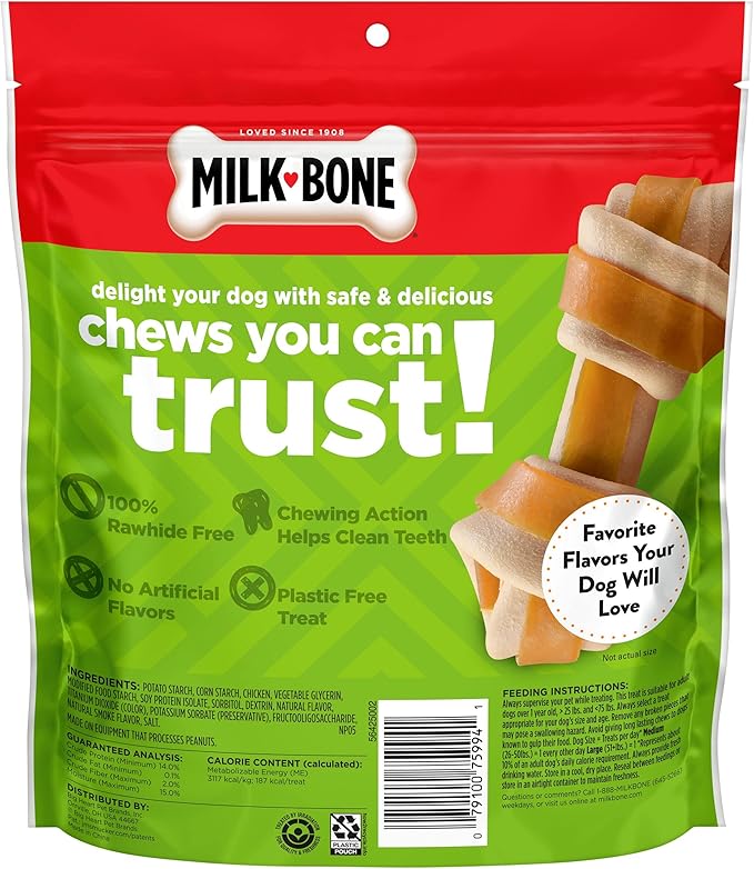 Milk-Bone Rawhide Free Gnawbones Dog Treats Bundle: Chicken + Peanut Butter & Chicken 5 Count Small/Medium Knotted Bones (Pack of 2)