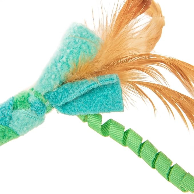 Petlinks Fleecy Fun Braided Fleece & Feather Cat Toy - Blue/Green, One Size