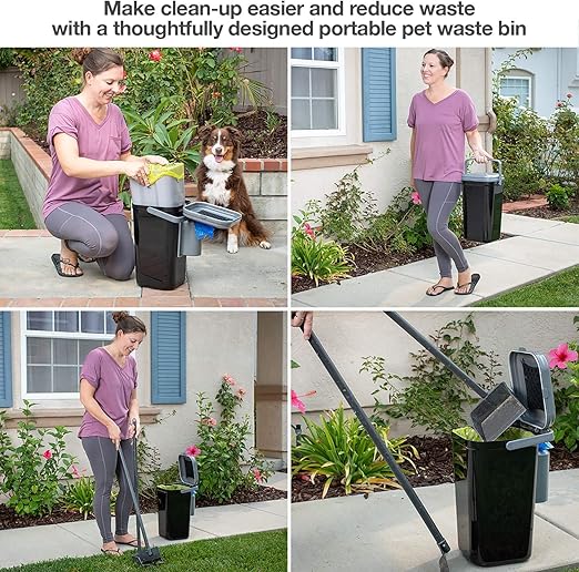 PetFusion Outdoor Pet Waste Disposal, Innovative Dog Poop Trash Can with Locking Handle, With Deodorizer, Built-in Poop Bag Holder, 5 Bags Included.