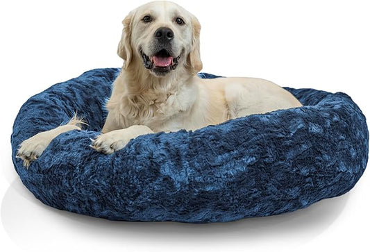 Best Friends by Sheri The Original Calming Donut Cat and Dog Bed in Lux Fur Navy, Large 36"