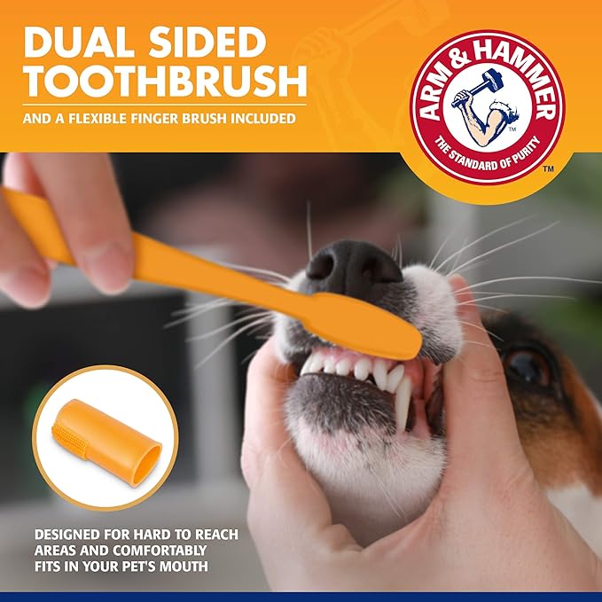 Arm & Hammer for Pets Tartar Control Kit for Dogs | Contains Toothpaste, Toothbrush & Fingerbrush | Reduces Plaque & Tartar Buildup | Safe for Puppies, 3-Piece , Beef Flavor