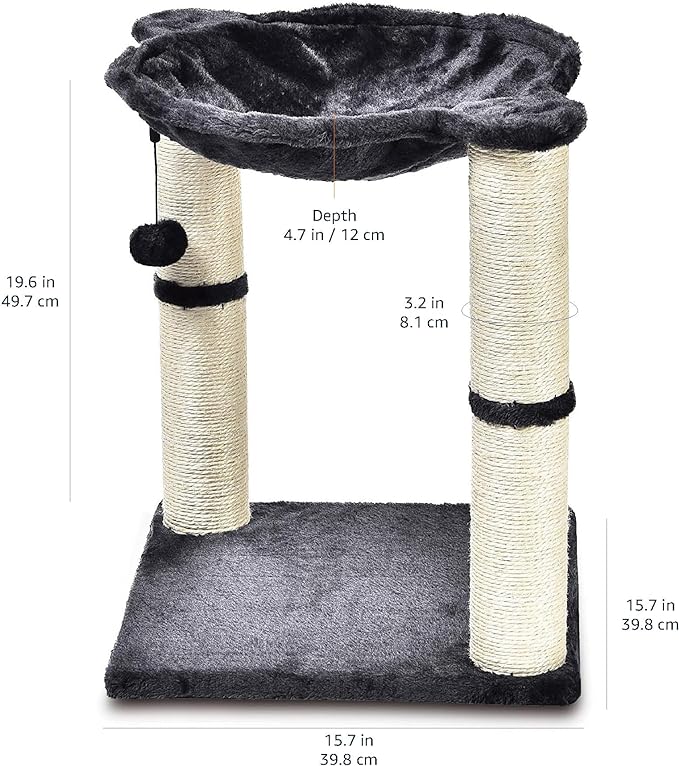 Amazon Basics Cat Tower with Hammock and Scratching Posts for Indoor Cats, 15.8 x 15.8 x 19.7 Inches, Gray