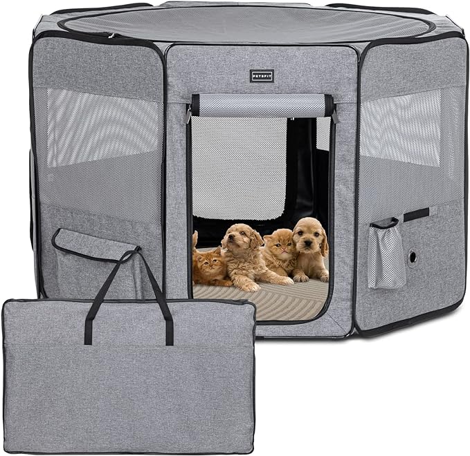 Petsfit Portable Dog Playpen 36" Portable Pet Play Pens for Small Medium Dogs, Cat Playpen Indoor/Outdoor with Carring Case, Removable Zipper Top and Bottom,Medium (36"x36"x21")